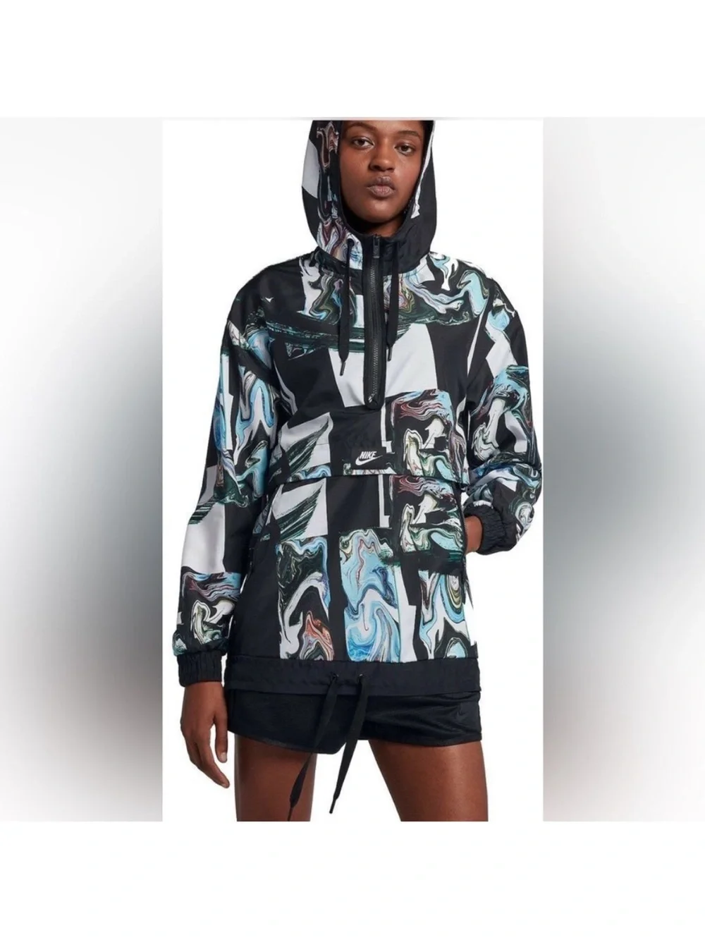 Nike Sportswear S Jacket Marble Swirl Print Oversized Hooded Half Zip Jacket